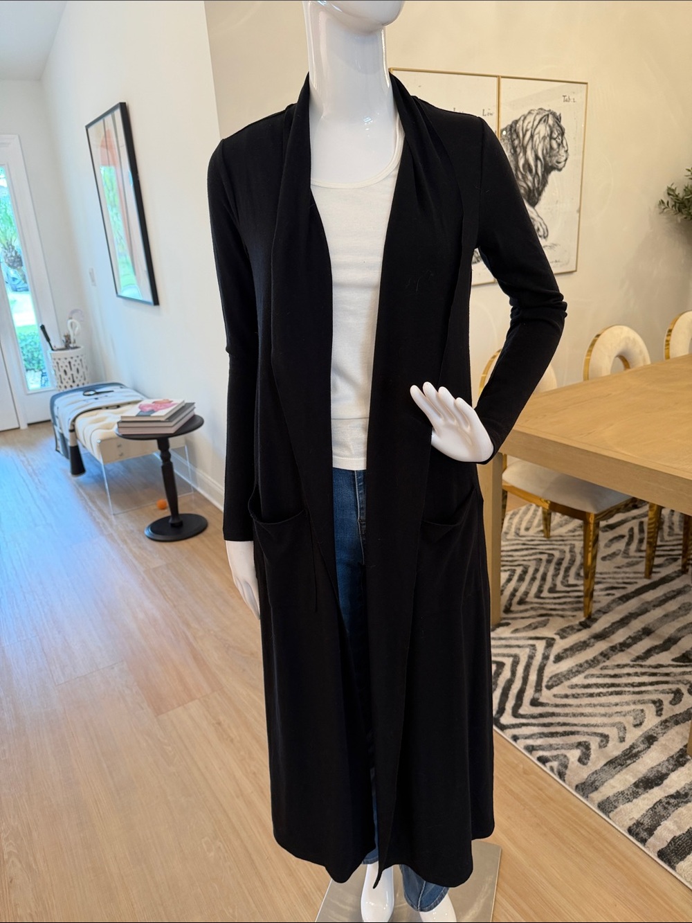 Kate & Mallory Black Long Open-Front Cardigan with Pockets